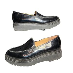 Franco Sarto Static Black Patent Platform Lug Sole Loafers Womens 8.5M